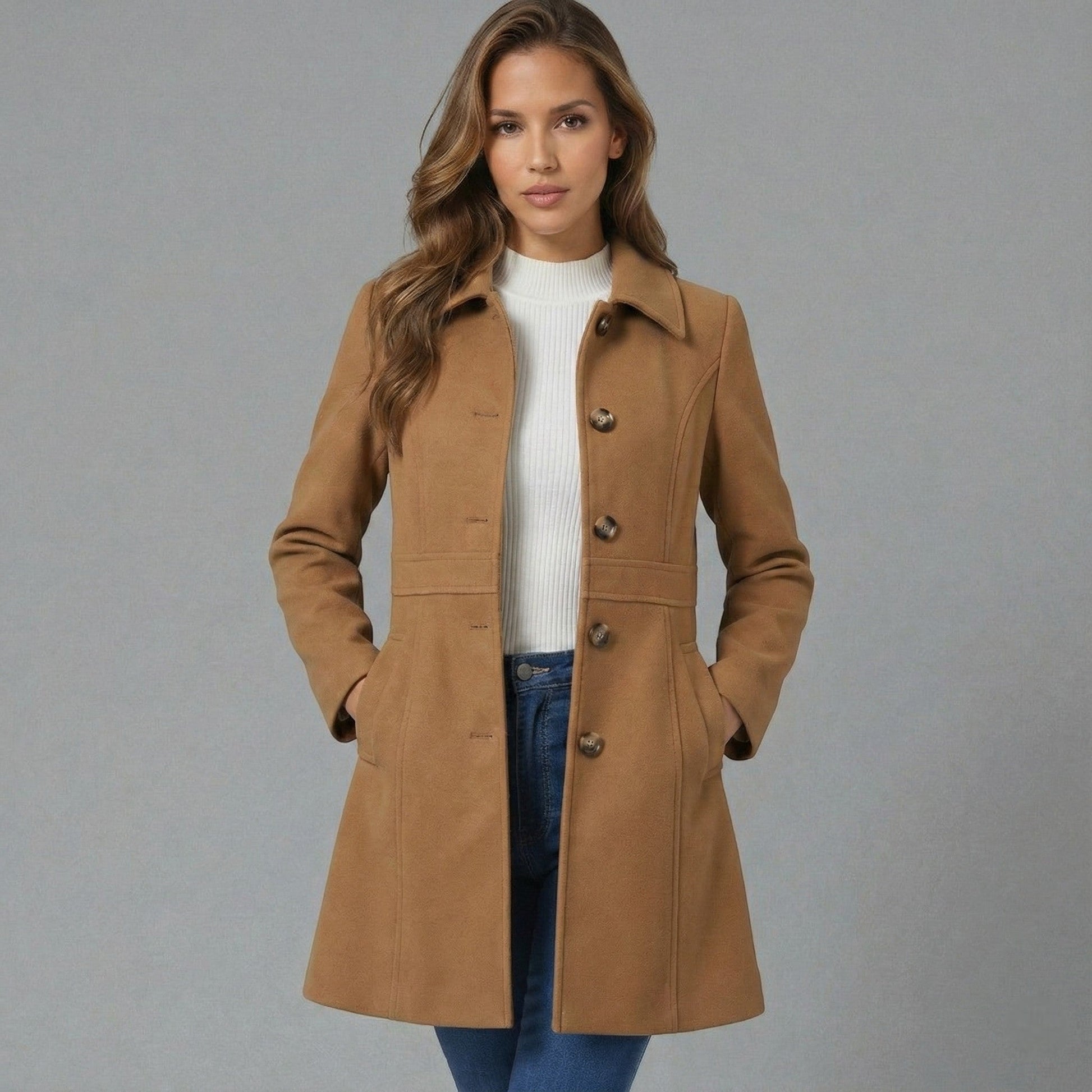 Mantel dames A-lijn in camel