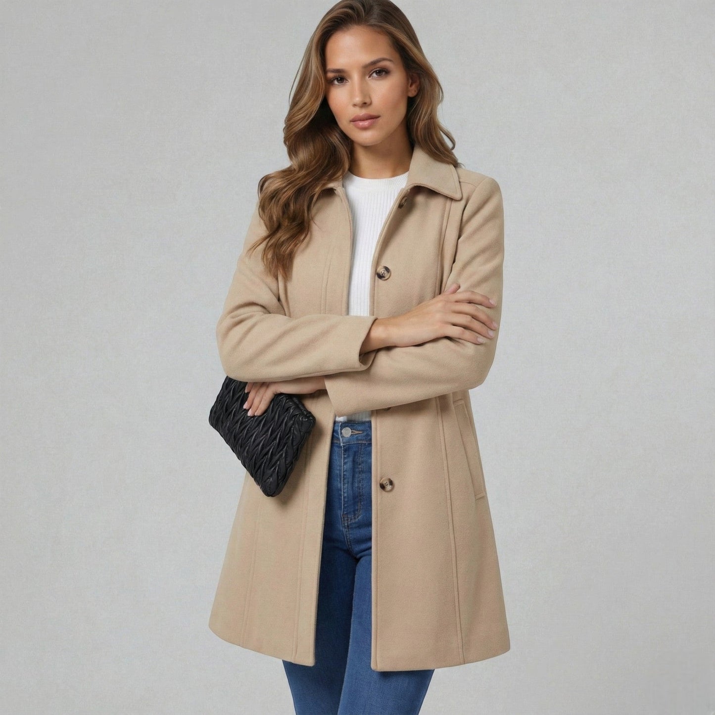 Mantel dames A-lijn in beige