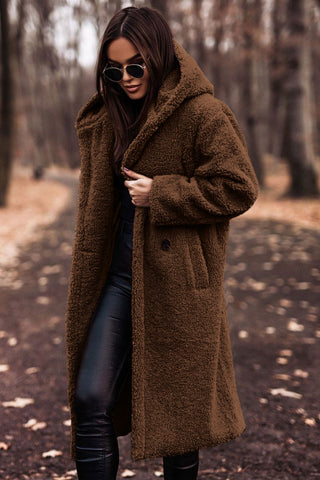 Lange Teddy Mantel met Capuchon — Zacht teddy-materiaal voor warmte en comfort