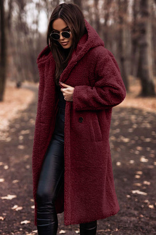 Lange Teddy Mantel met Capuchon — Zacht teddy-materiaal voor warmte en comfort
