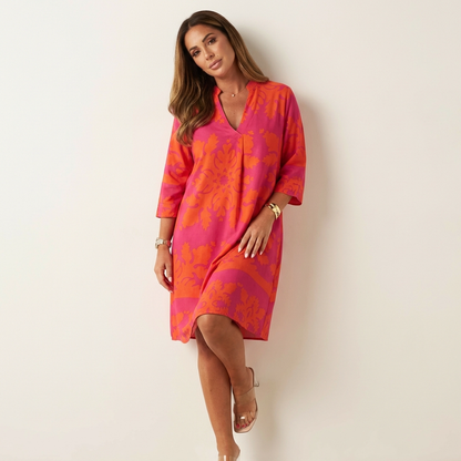 Tuniekjurk dames met damastprint in roze/oranje