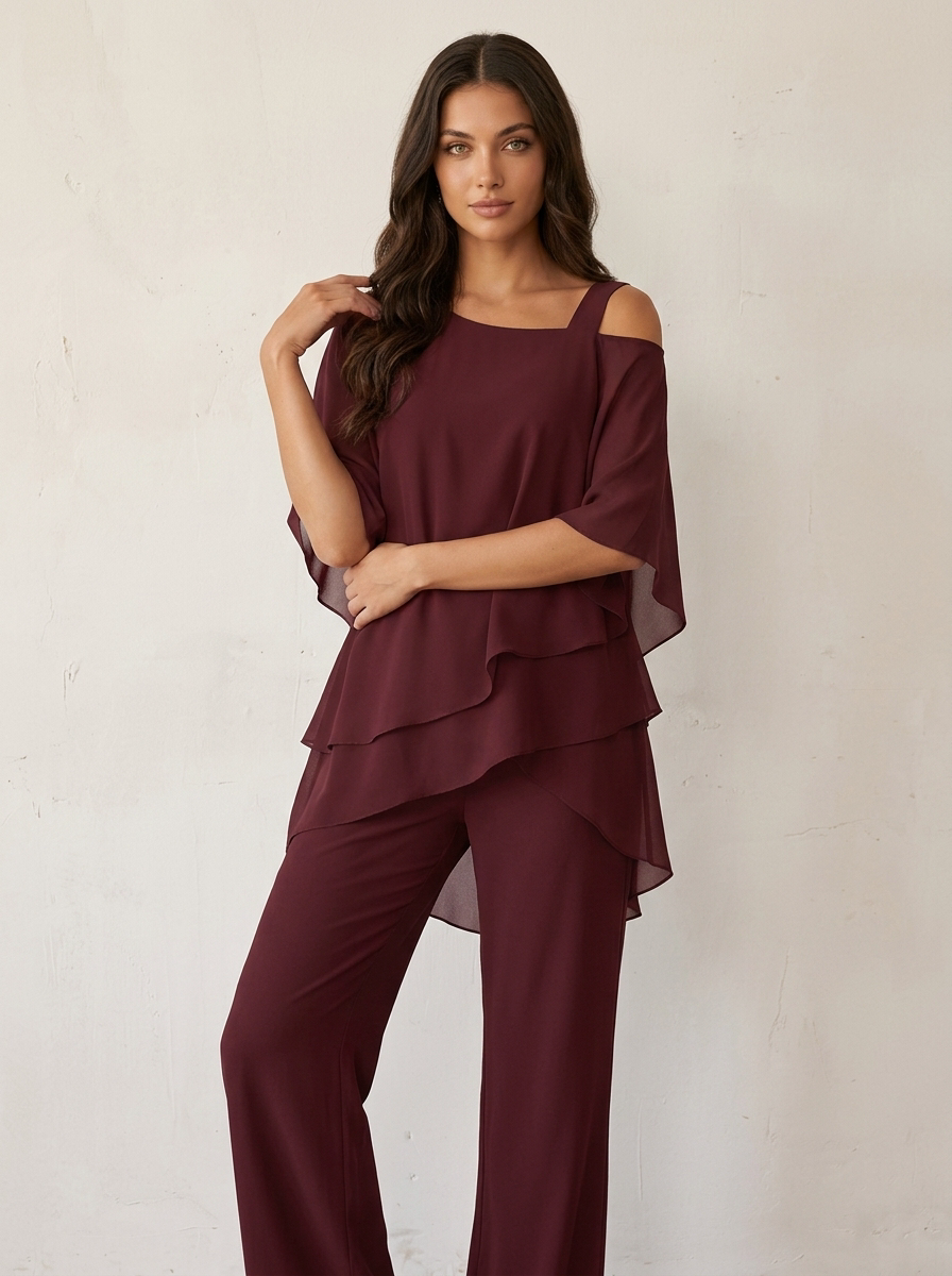 Chiffon tweedelige set dames - draagbeeld