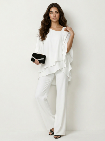 Chiffon tweedelige set dames in gebroken wit