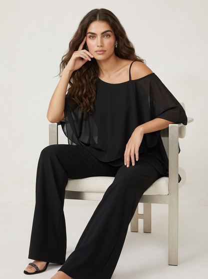 Chiffon tweedelige set dames - draagbeeld