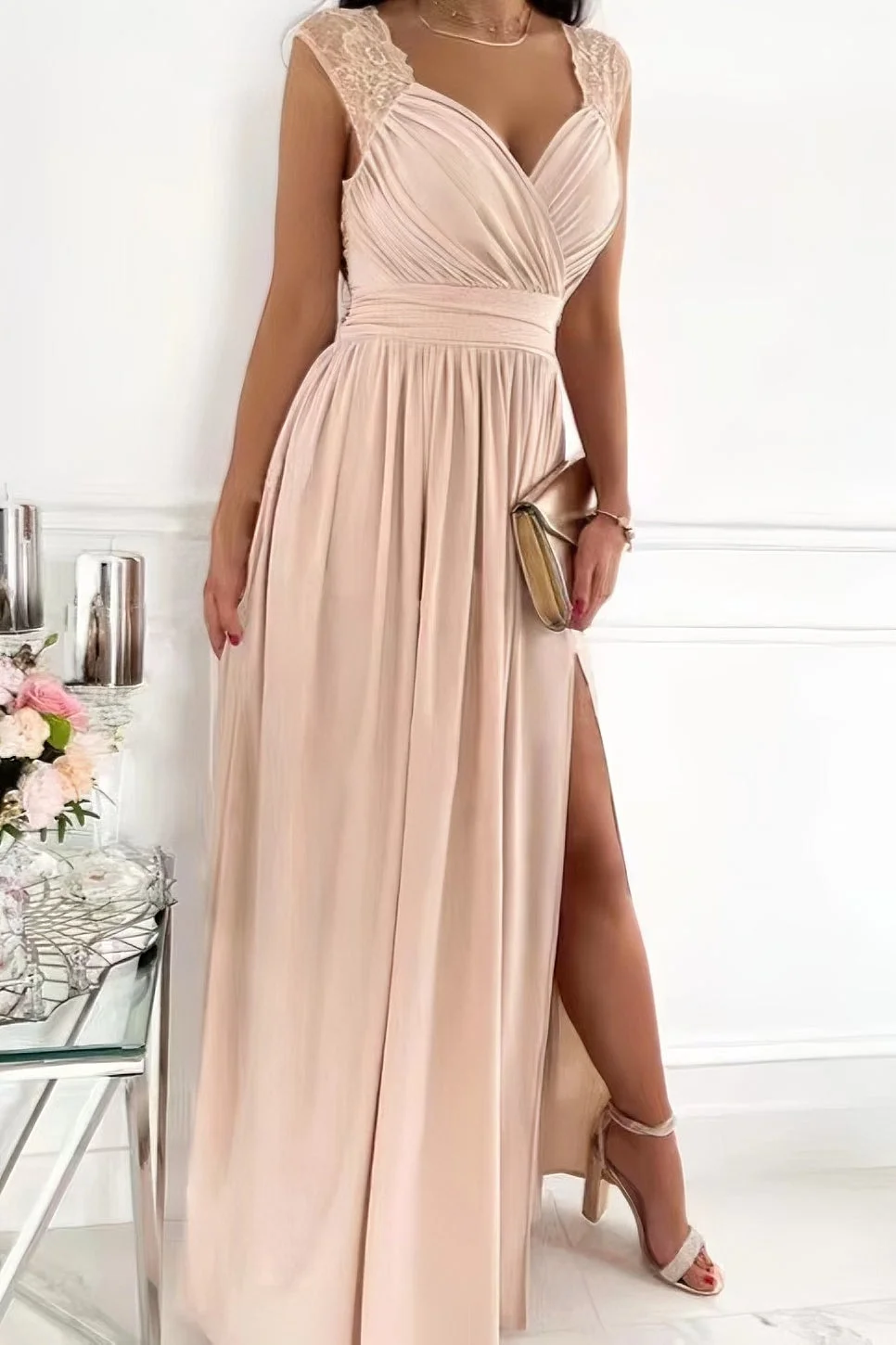 Galajurk dames chiffon in beige