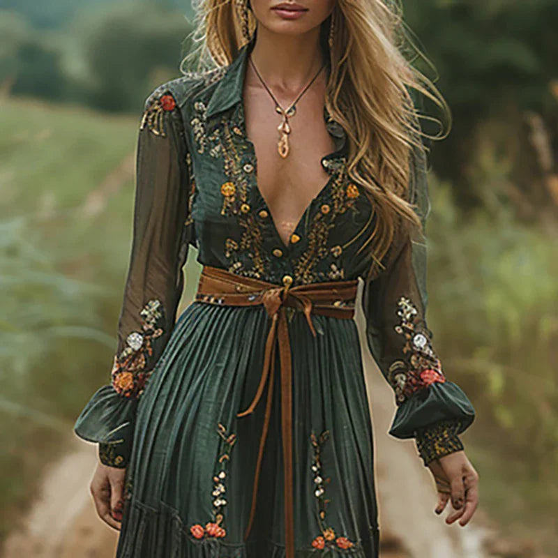 Bohemian bloemen maxi jurk dames - luchtige sierlijke lange jurk voor zomerse dagen