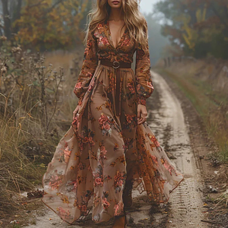 Bohemian bloemen maxi jurk dames - luchtige sierlijke lange jurk voor zomerse dagen