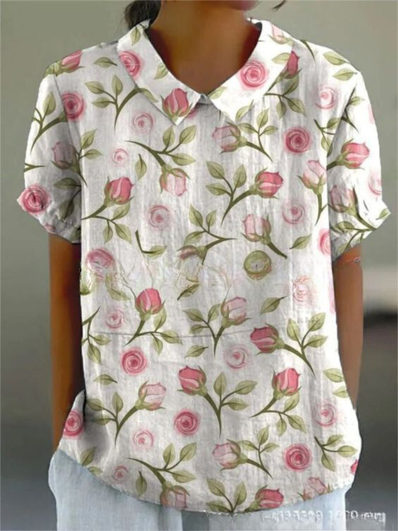 Lichtroze bloemenprint blouse dames - vrouwelijke casual shirt zomer