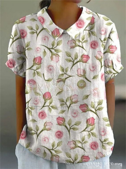 Lichtroze bloemenprint blouse dames - vrouwelijke casual shirt zomer