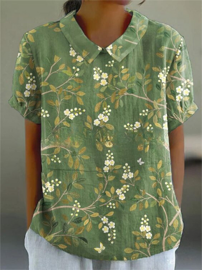 Floral blouse dames lichtroze - zachte bloemenprint blouse voorkant