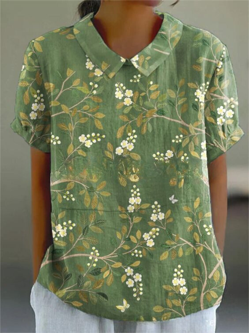 Gebloemde blouse groen dames - luchtige relaxed fit zijkant detail