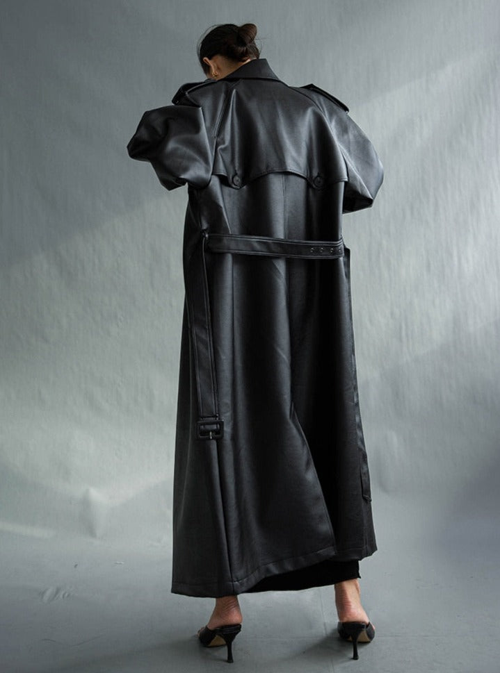 Franca - Dames Trenchcoat - Zwart - Kunstleder