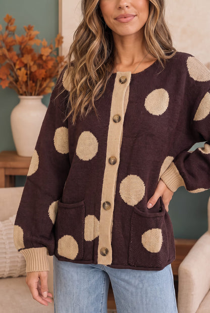 Vest dames met stippen in chocoladebruin - detailfoto