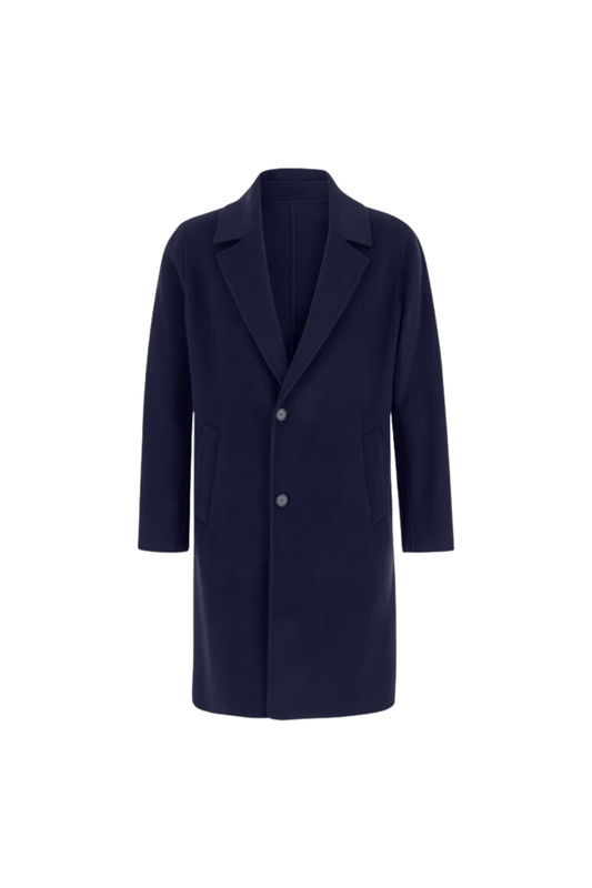 Lange Heren Trenchcoat - Wolblend - Old Money Style - Blauw