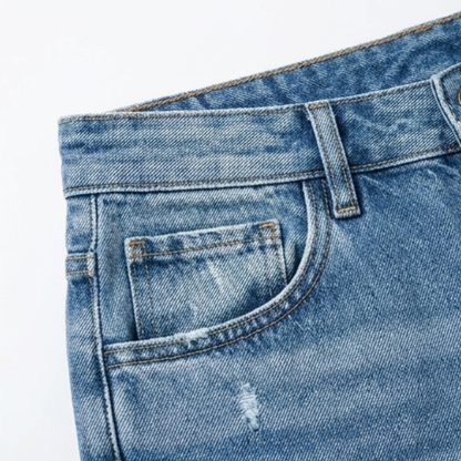 Cropped jeans dames met rafelzoom - detailfoto