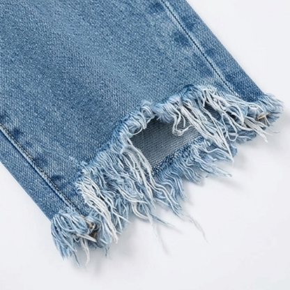Cropped jeans dames met rafelzoom - detailfoto