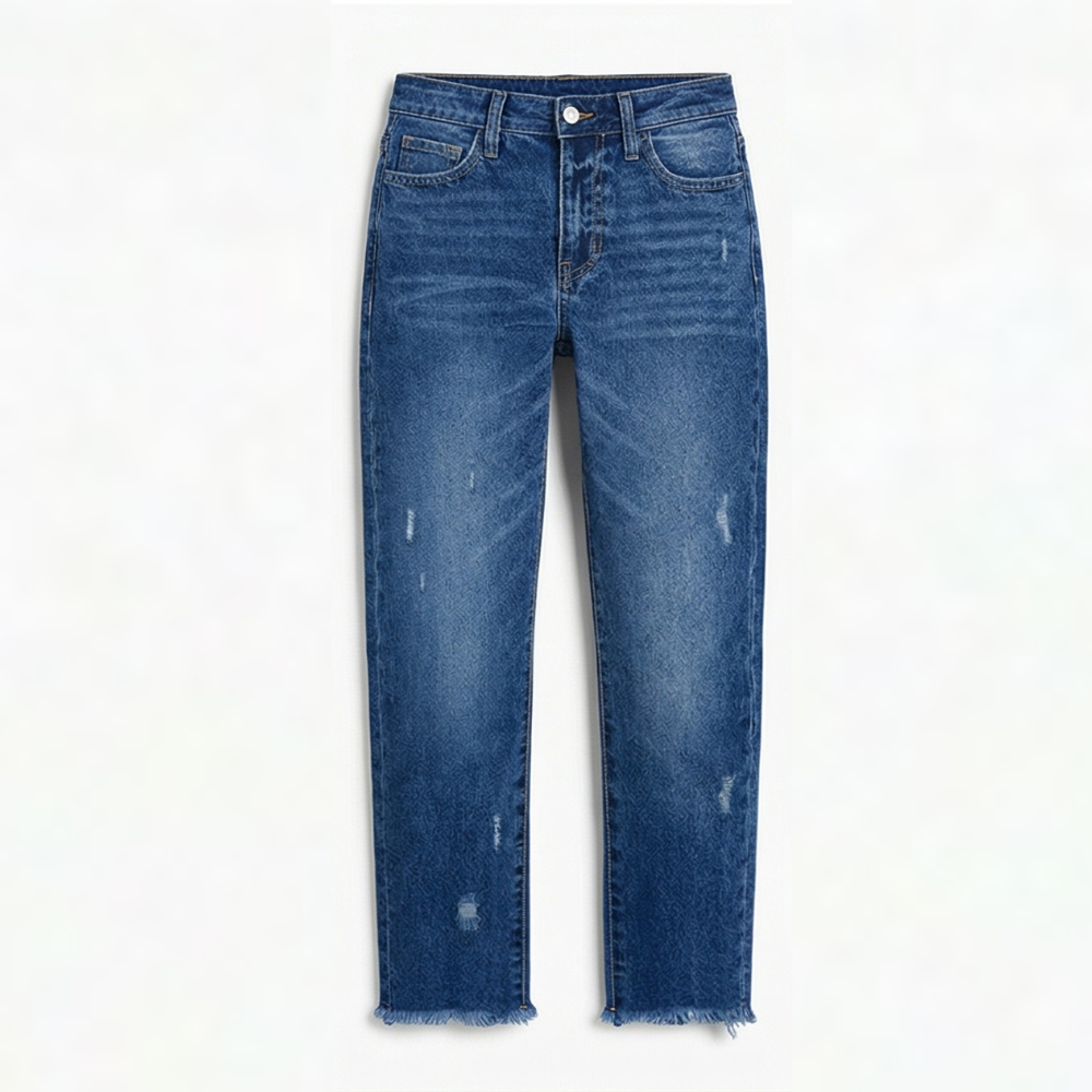 Cropped jeans dames met rafelzoom in Donkerblauw
