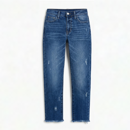 Cropped jeans dames met rafelzoom in Donkerblauw