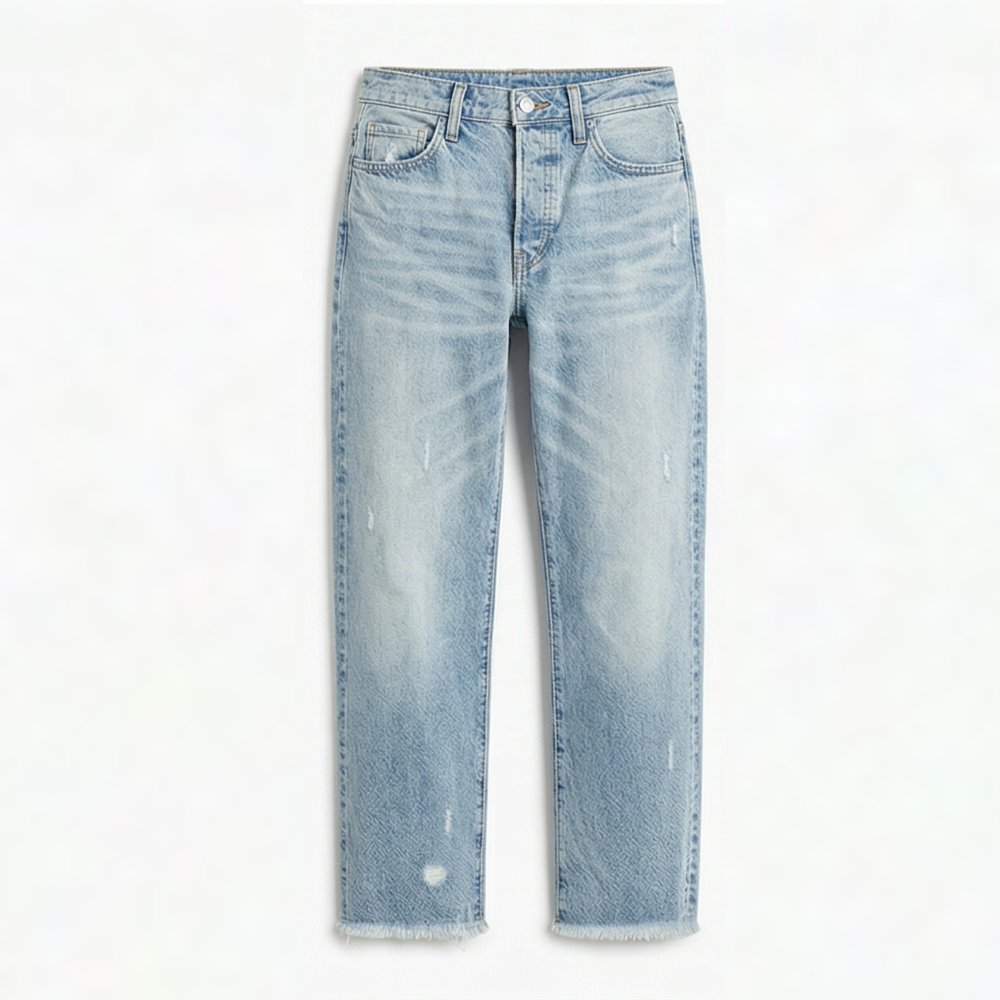 Cropped jeans dames met rafelzoom in Lichtblauw