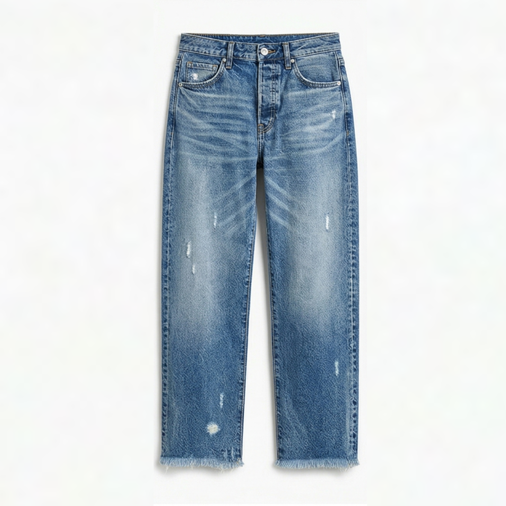 Cropped jeans dames met rafelzoom in Blauw
