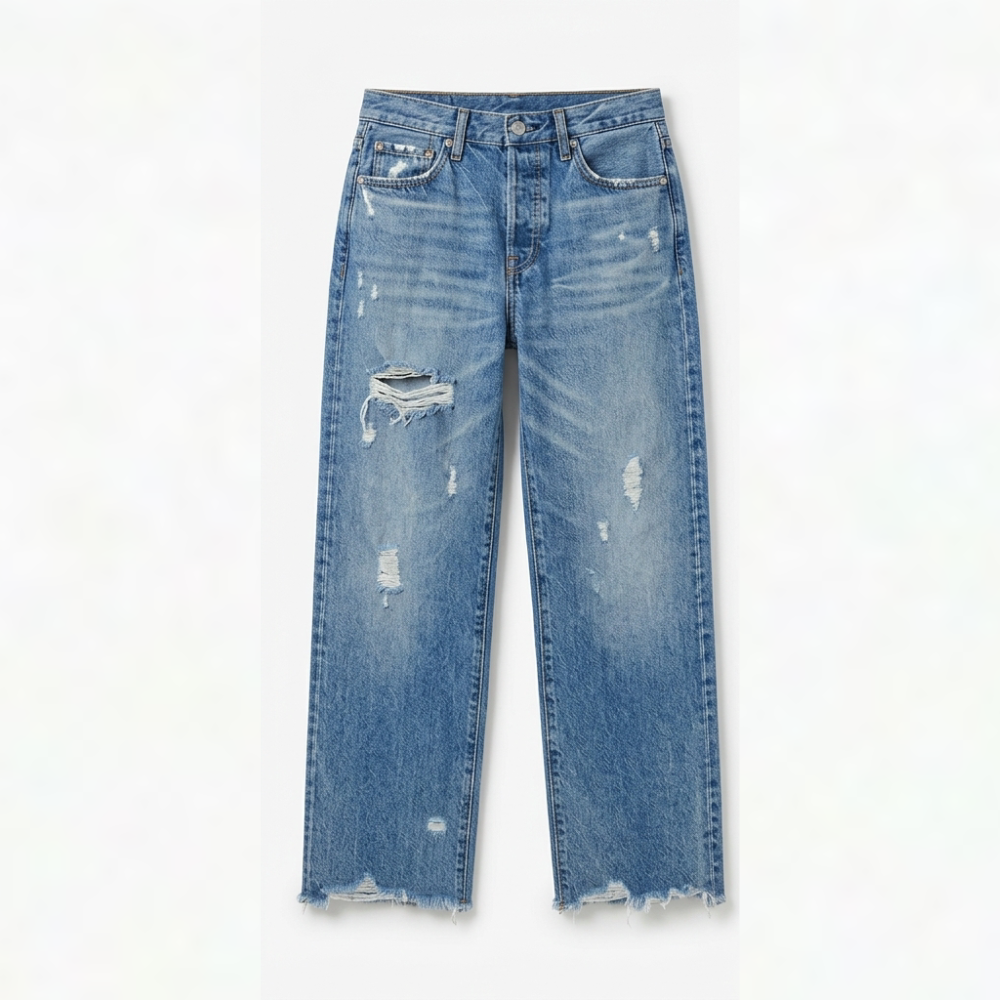 Cropped jeans dames met rafelzoom in Middenblauw