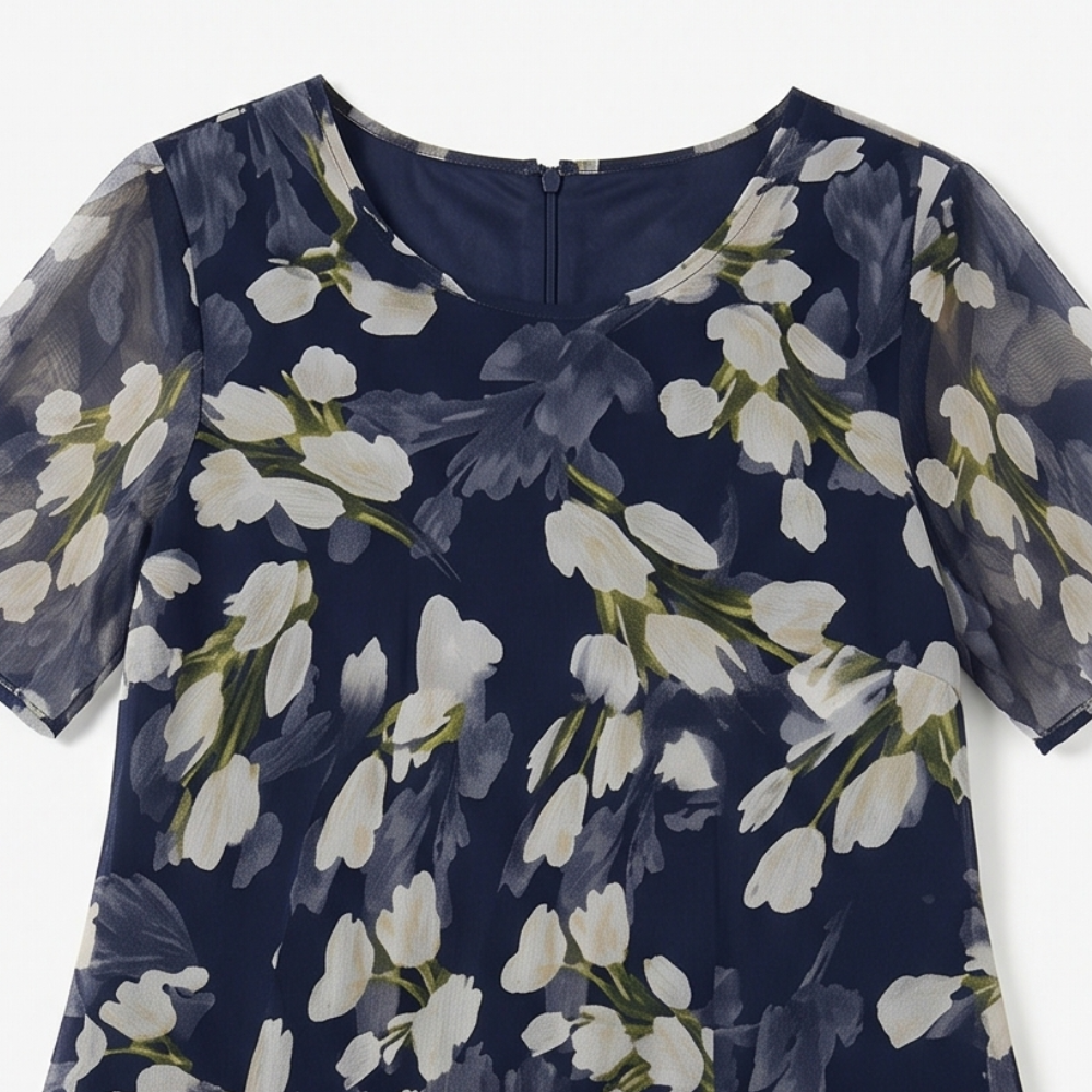 Chiffon jurk dames met bloemenprint - detailfoto