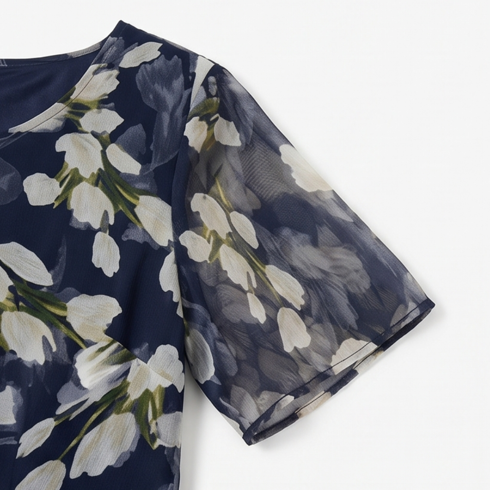 Chiffon jurk dames met bloemenprint - detailfoto