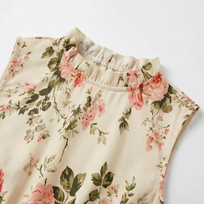 Gesmokte midi-jurk dames met bloemenprint - detailfoto