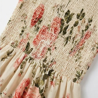 Gesmokte midi-jurk dames met bloemenprint - detailfoto