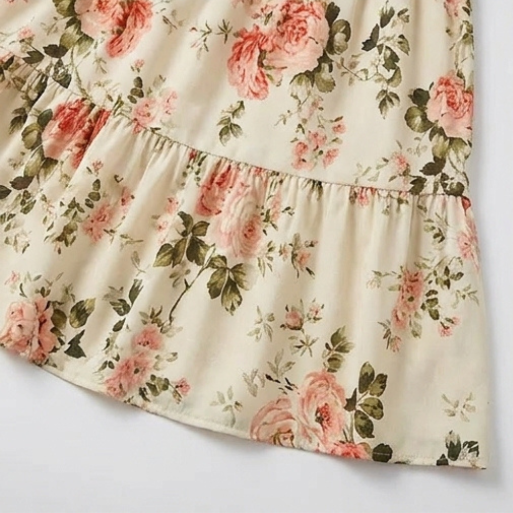 Gesmokte midi-jurk dames met bloemenprint - detailfoto