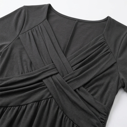 Midi-jurk dames met gekruiste V-hals - detailfoto