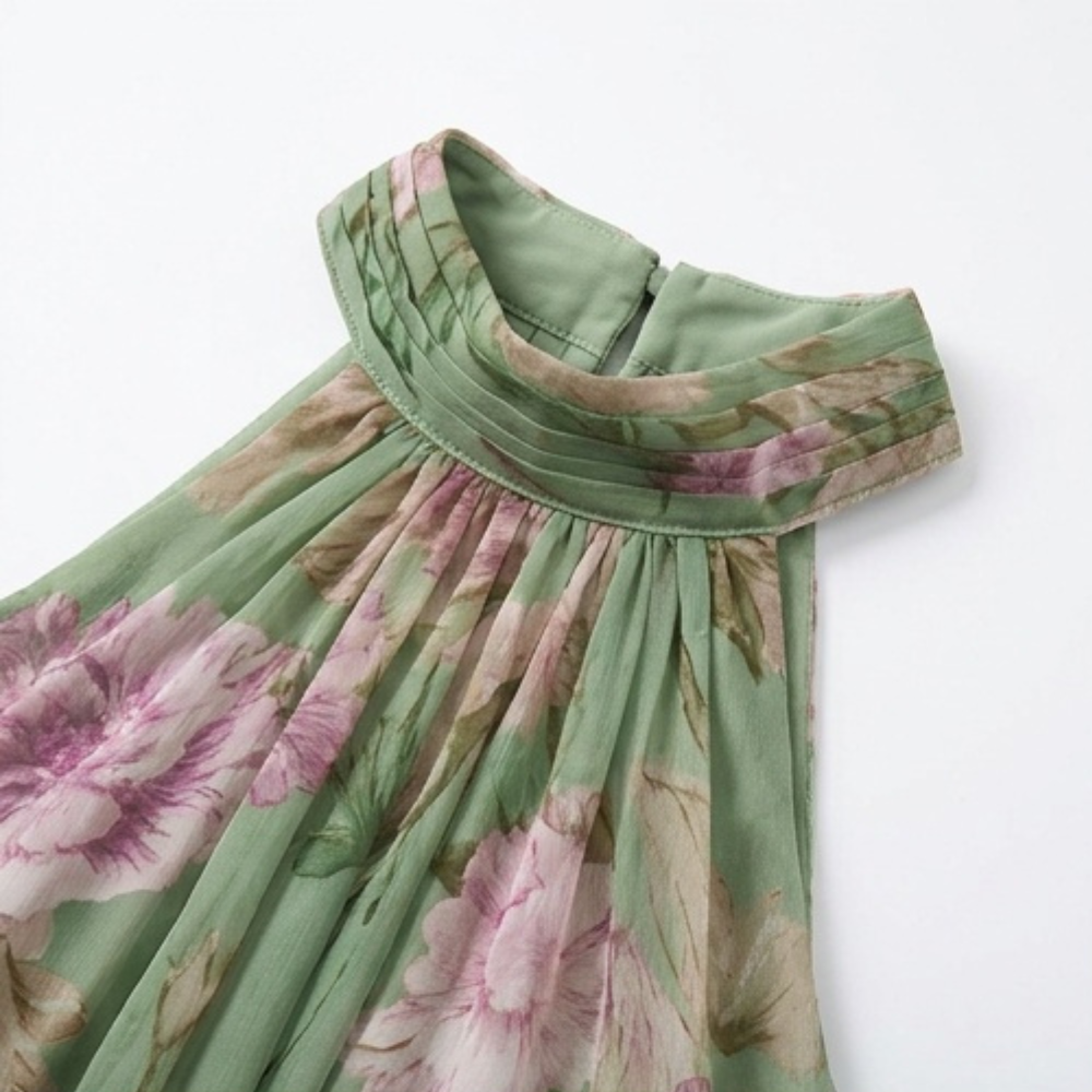Halter maxi-jurk dames met bloemenprint - detailfoto