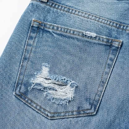 Cropped jeans dames met rafelzoom - detailfoto