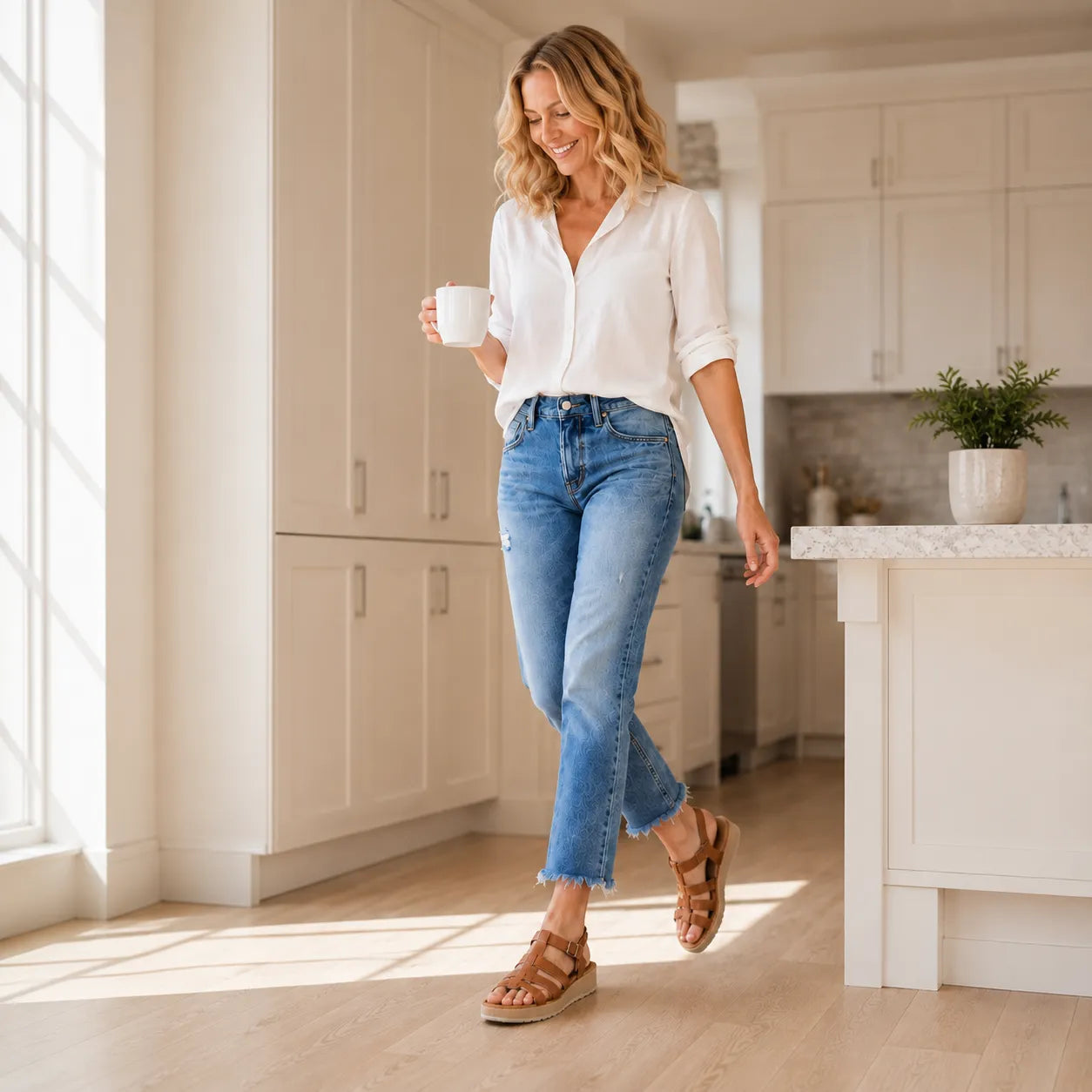 Cropped jeans dames met stretch - detailfoto