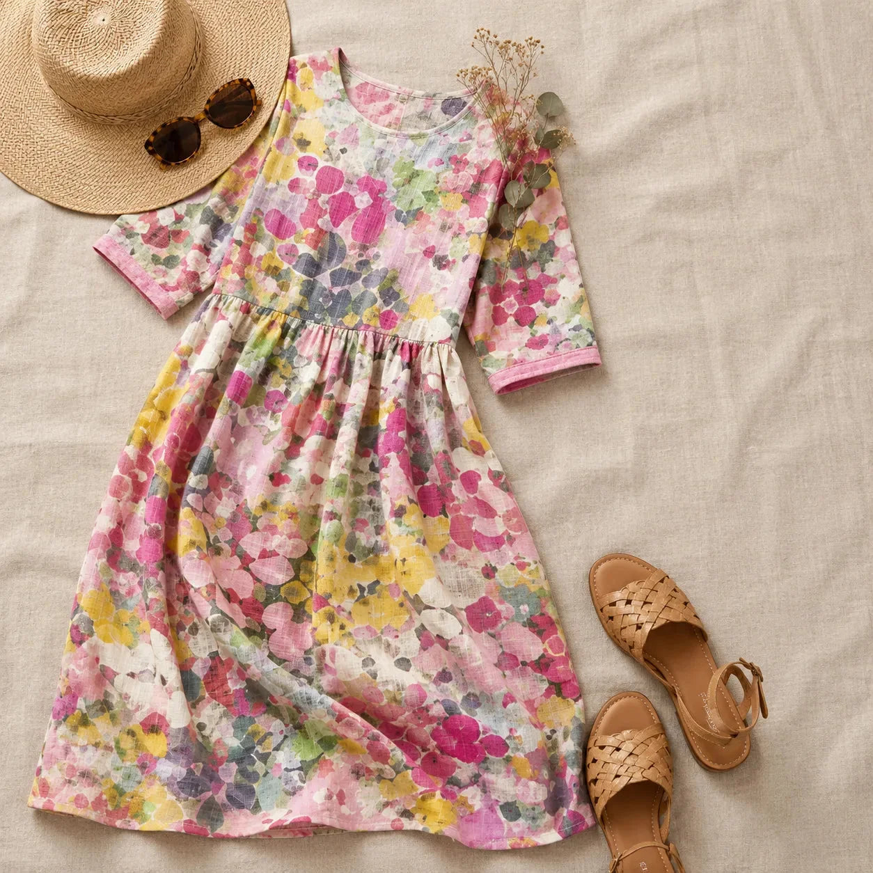 Losse midi-jurk dames met bloemenprint - detailfoto