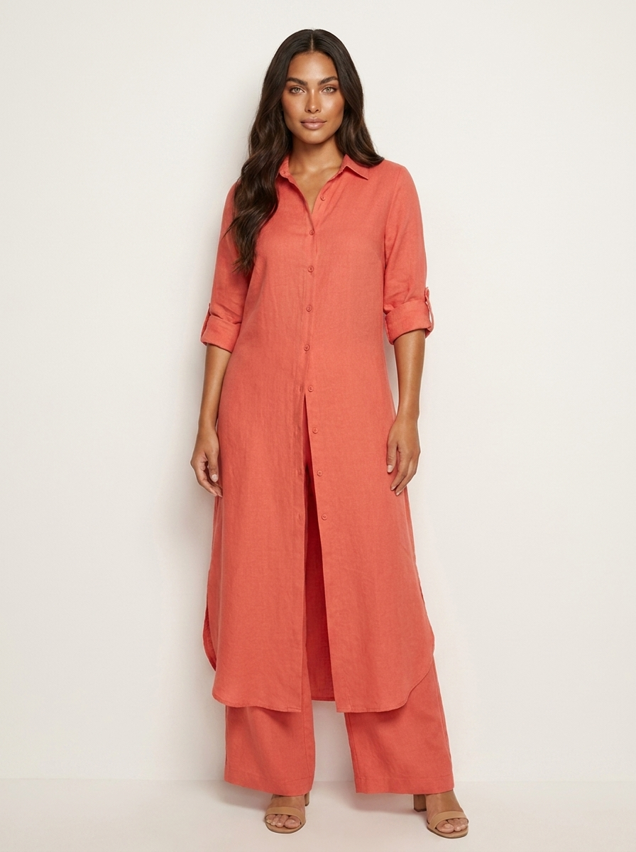 Tweedelige set dames met lange blouse en wijde broek