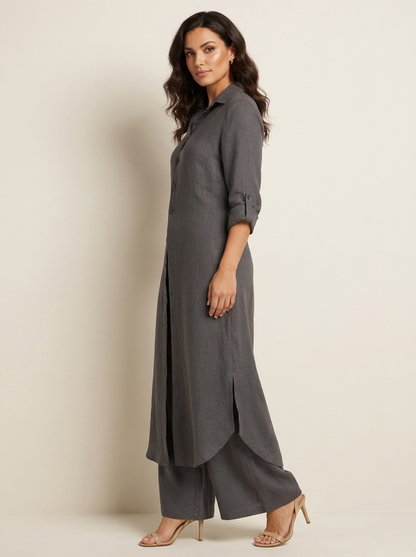 Tweedelige set dames met lange blouse en wijde broek