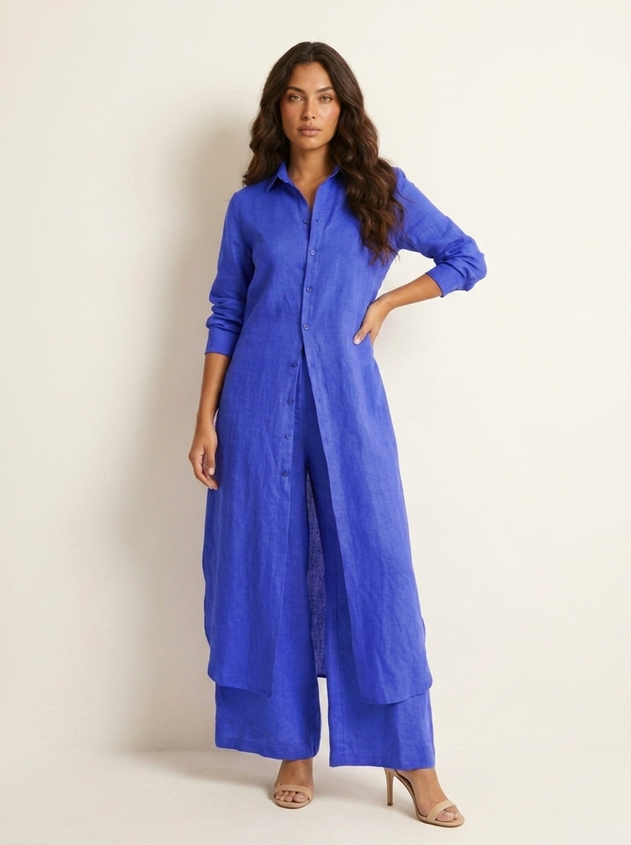 Tweedelige set dames met lange blouse en wijde broek