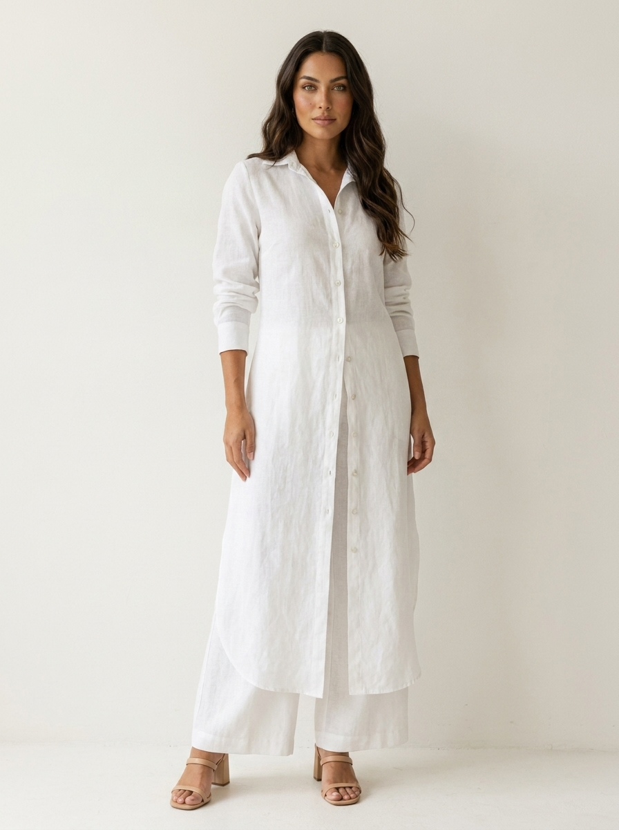 Tweedelige set dames met lange blouse en wijde broek