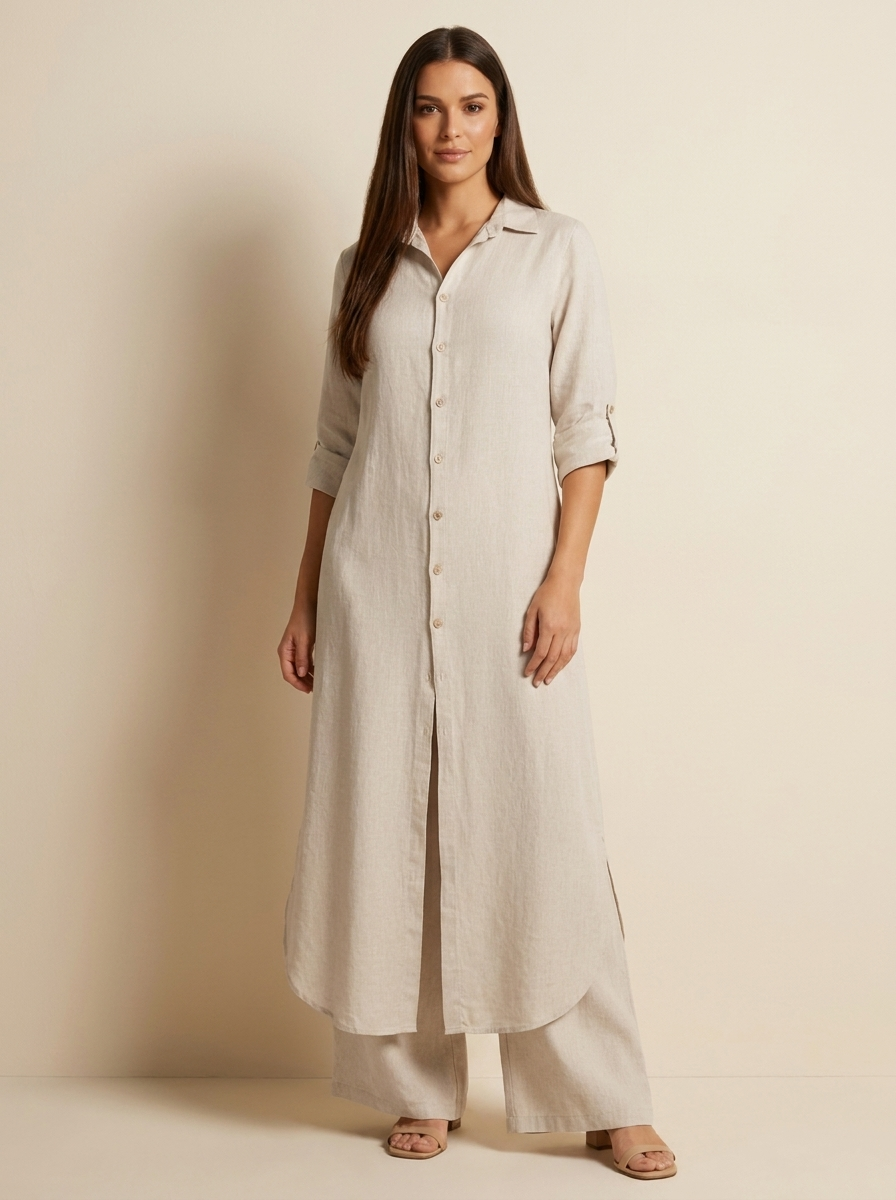 Tweedelige set dames met lange blouse en wijde broek