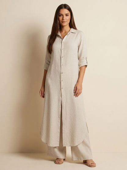 Tweedelige set dames met lange blouse en wijde broek