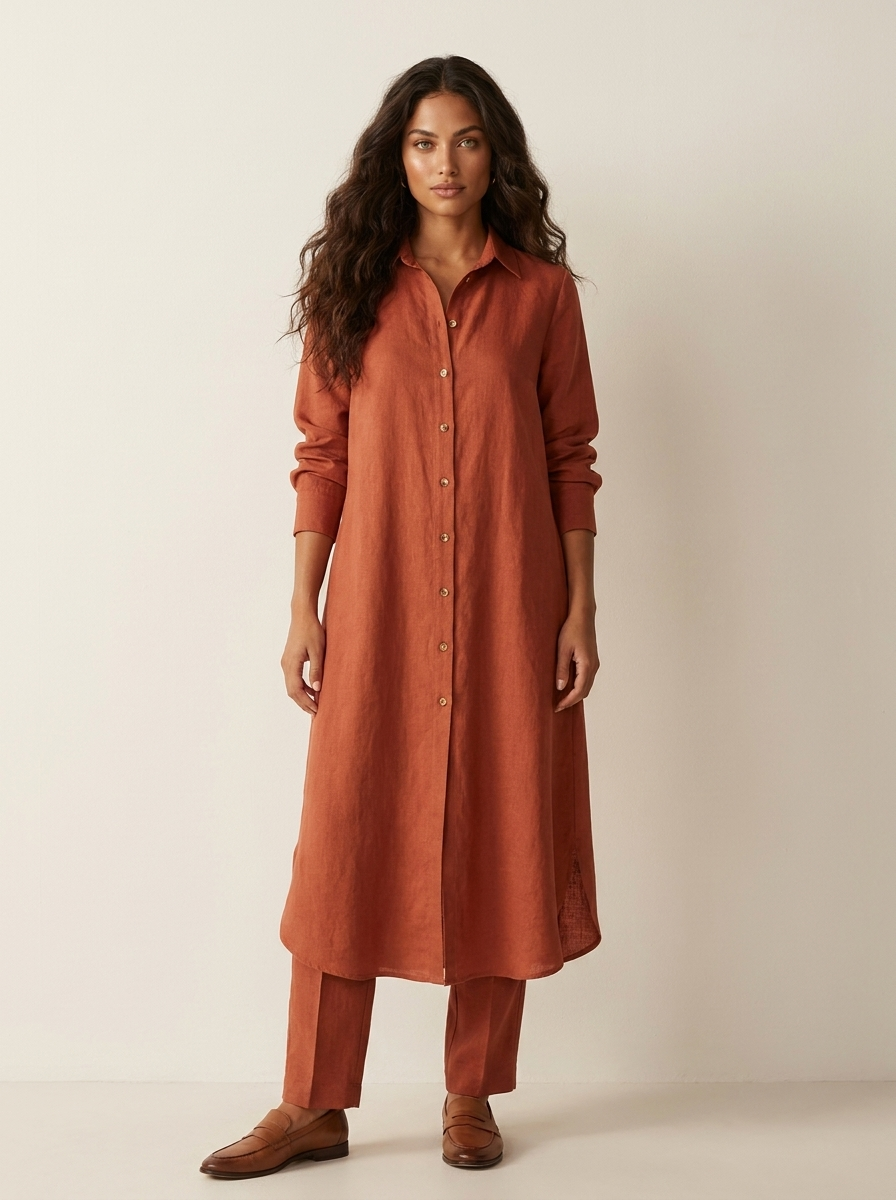 Tweedelige set dames met lange blouse en wijde broek