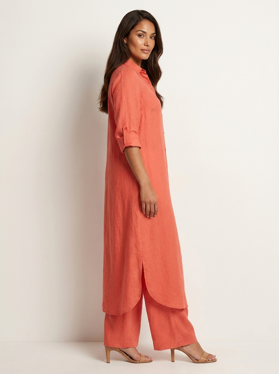 Tweedelige set dames met lange blouse en wijde broek