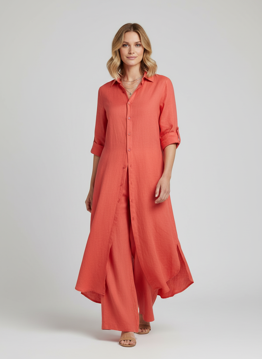 Tweedelige set dames met lange blouse en wijde broek