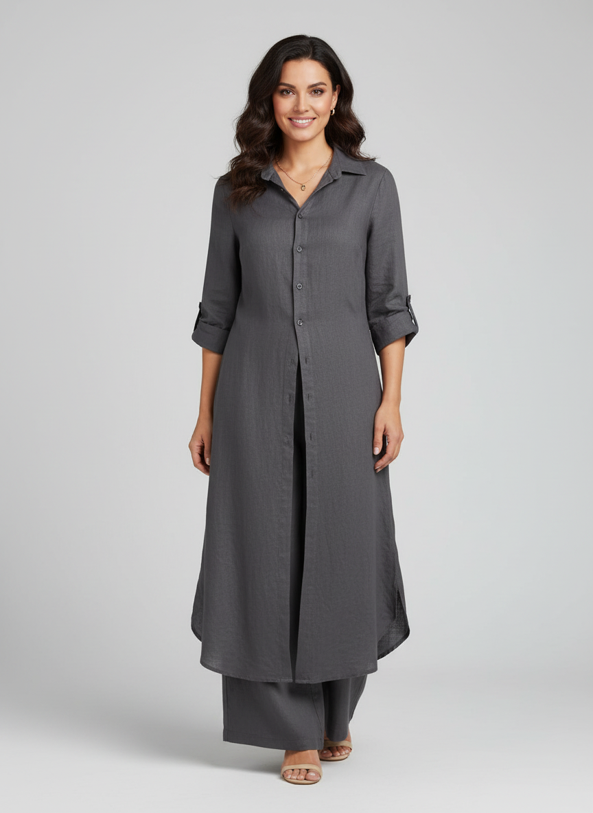 Tweedelige set dames met lange blouse en wijde broek