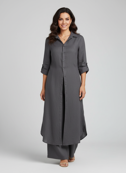Tweedelige set dames met lange blouse en wijde broek
