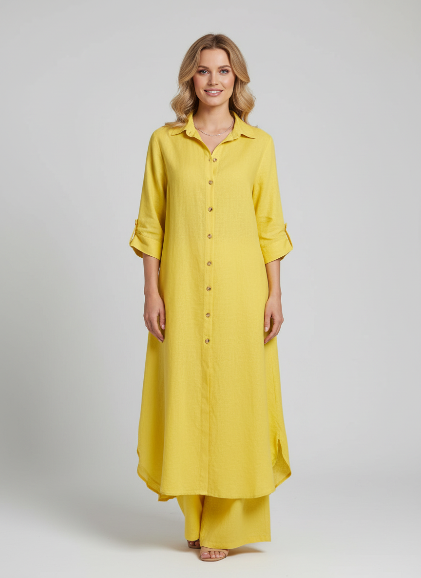 Tweedelige set dames met lange blouse en wijde broek