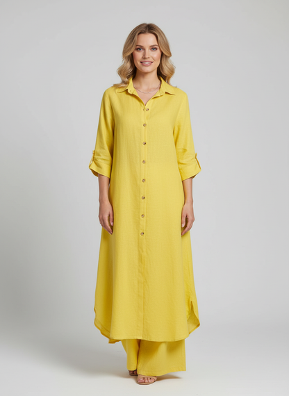 Tweedelige set dames met lange blouse en wijde broek