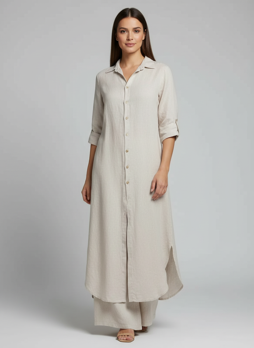 Tweedelige set dames met lange blouse en wijde broek
