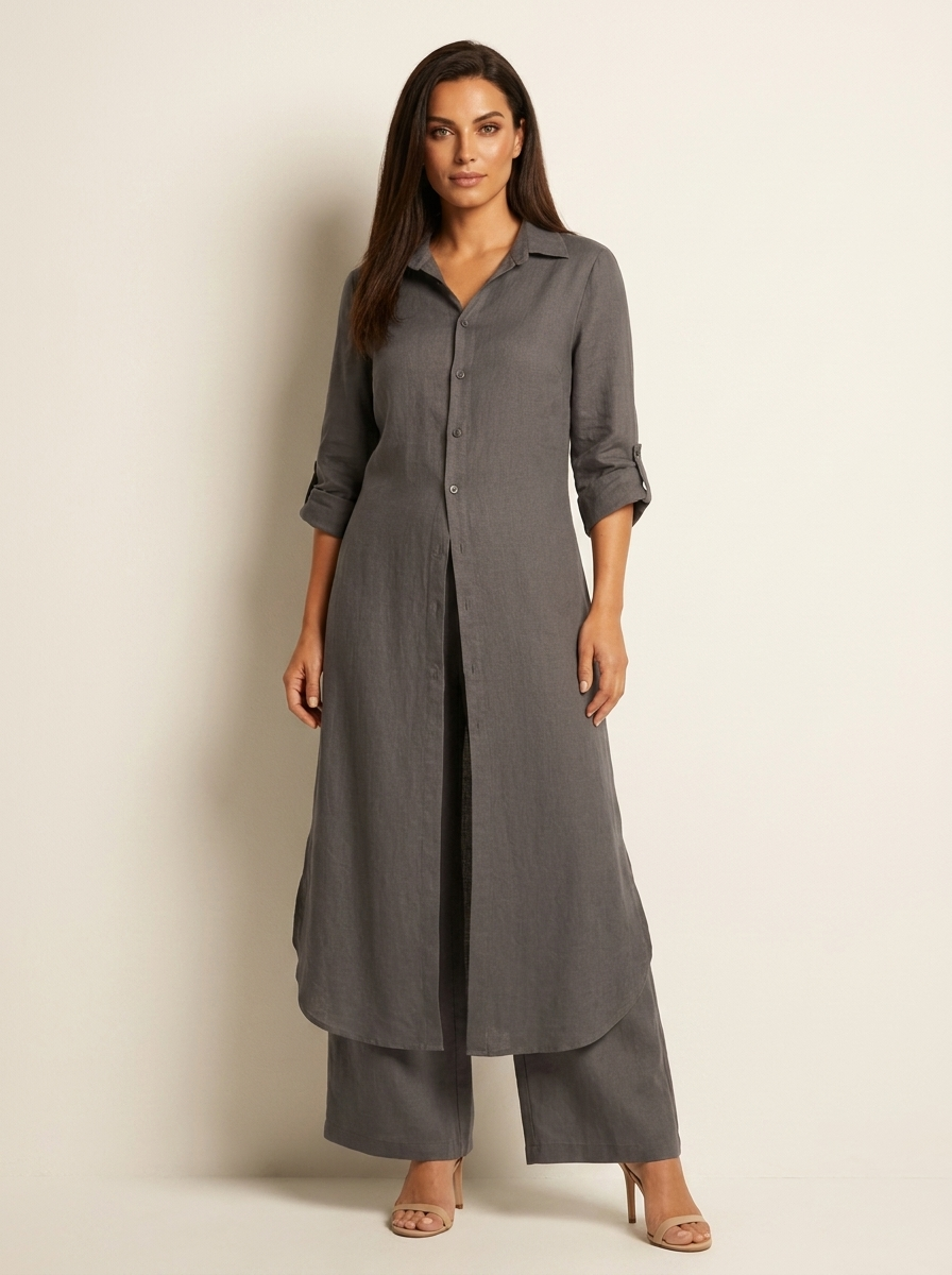 Tweedelige set dames met lange blouse en wijde broek